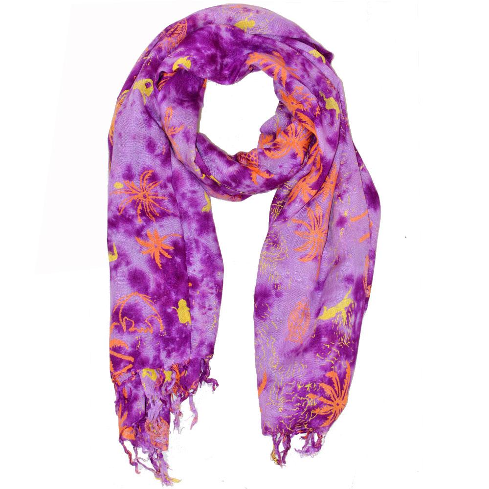 A vibrant purple tie-dye sarong wrap, perfect for beach outings and casual wear, showcasing its soft fabric and generous size.