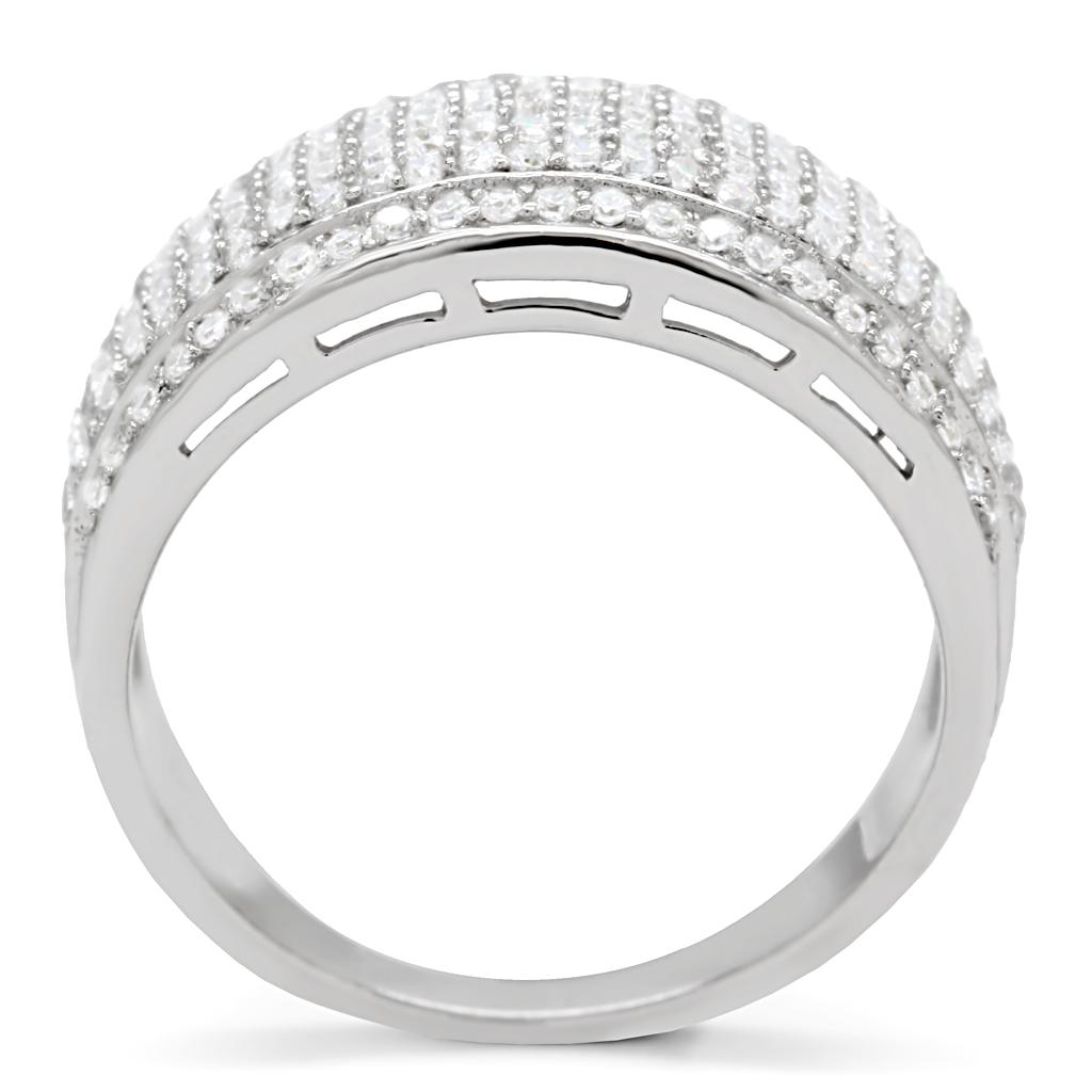 TS012 Rhodium 925 Sterling Silver Ring featuring a clear AAA Grade CZ stone, showcasing a sleek and elegant design.