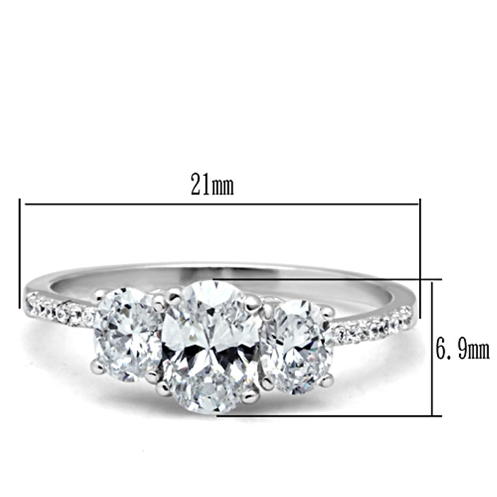 TS049 Rhodium 925 Sterling Silver Ring featuring a clear AAA Grade CZ stone, showcasing its elegant design and high-quality finish.