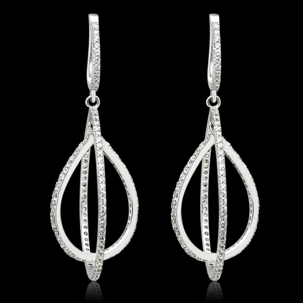 TS055 Rhodium 925 Sterling Silver Earrings featuring AAA Grade CZ, showcasing their elegant design and brilliant sparkle.