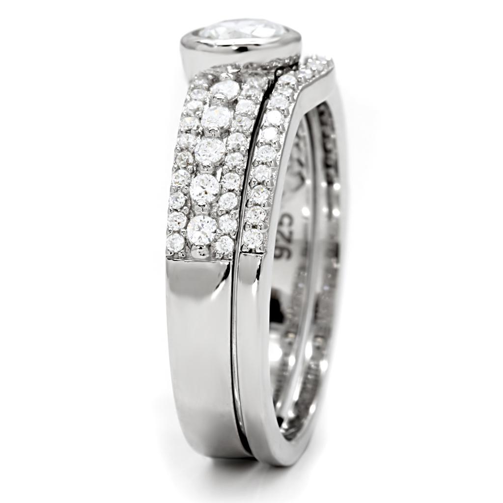 TS005 Rhodium 925 Sterling Silver Ring featuring a clear AAA Grade CZ stone, showcasing its elegant design and high-quality materials.