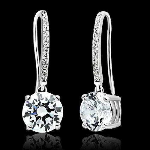 TS052 Rhodium 925 Sterling Silver Earrings featuring AAA Grade clear CZ stones, elegantly designed for any occasion.