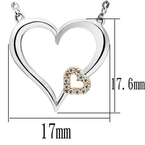 TS061 Rose Gold and Rhodium 925 Sterling Silver Necklace featuring a clear AAA Grade CZ stone, elegantly designed for any occasion.