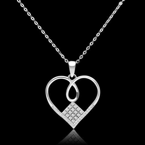 TS062 Rhodium 925 Sterling Silver Necklace featuring a clear AAA Grade CZ centerpiece, showcasing elegance and quality.