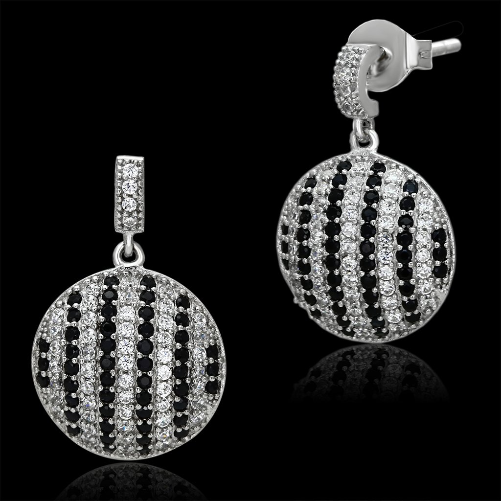 TS069 Rhodium 925 Sterling Silver Earrings featuring AAA Grade CZ in Jet, showcasing their elegant design and sparkling stone.