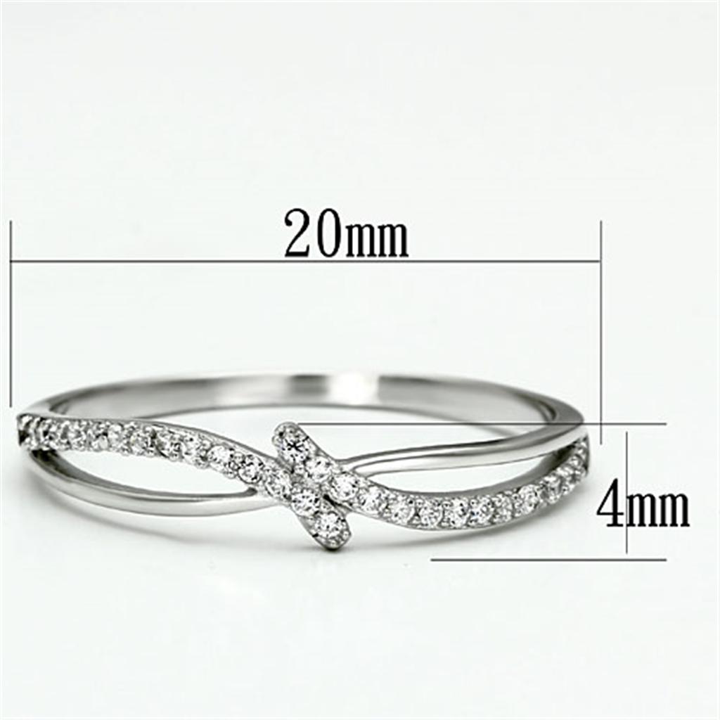 TS074 Rhodium 925 Sterling Silver Ring featuring a clear AAA grade cubic zirconia stone, showcasing elegance and shine.