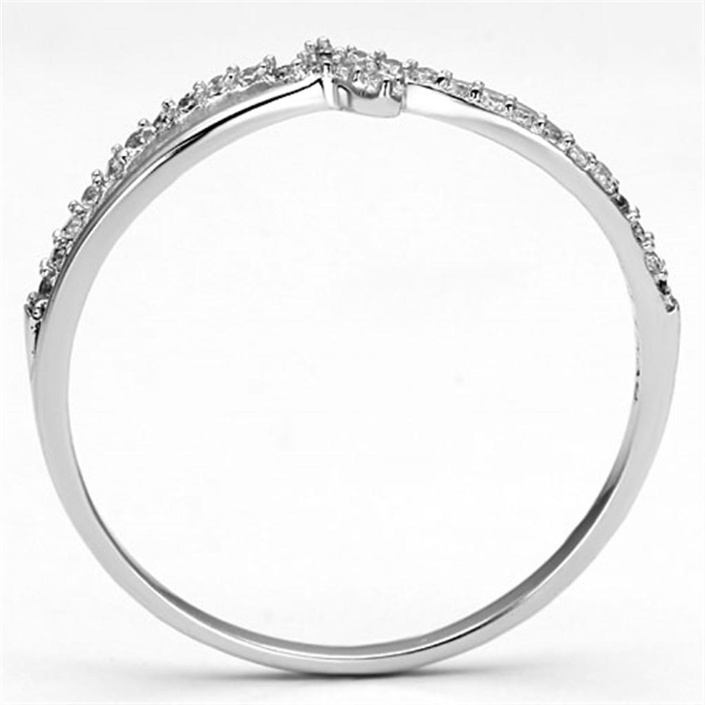 TS074 Rhodium 925 Sterling Silver Ring featuring a clear AAA grade cubic zirconia stone, showcasing elegance and shine.