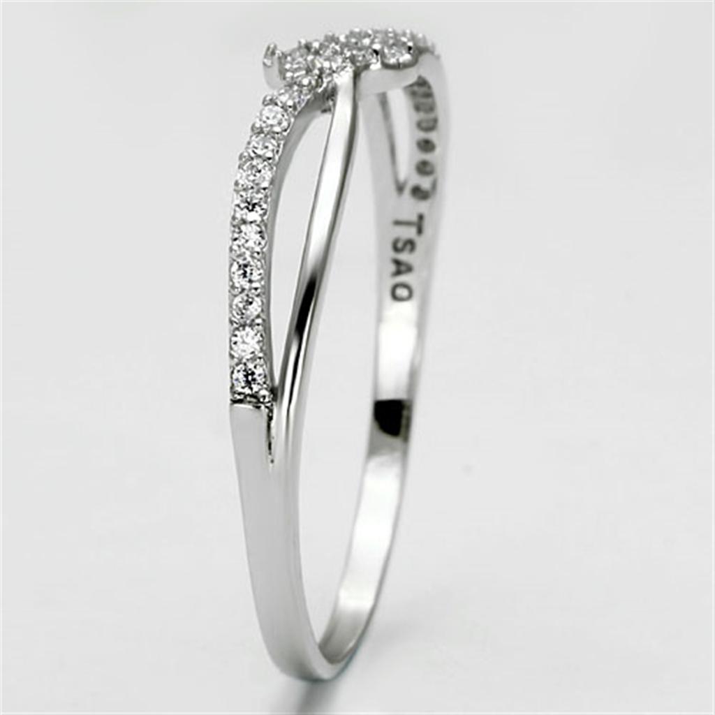 TS074 Rhodium 925 Sterling Silver Ring featuring a clear AAA grade cubic zirconia stone, showcasing elegance and shine.