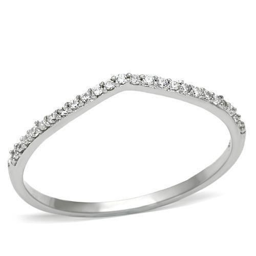 TS076 Rhodium 925 Sterling Silver Ring featuring a clear AAA Grade CZ stone, showcasing its elegant design and shiny finish.