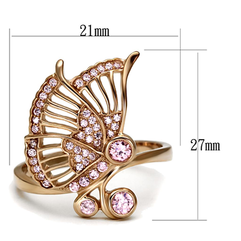 TS094 Rose Gold 925 Sterling Silver Ring featuring AAA Grade CZ stone in rose color, elegantly designed for sophistication.