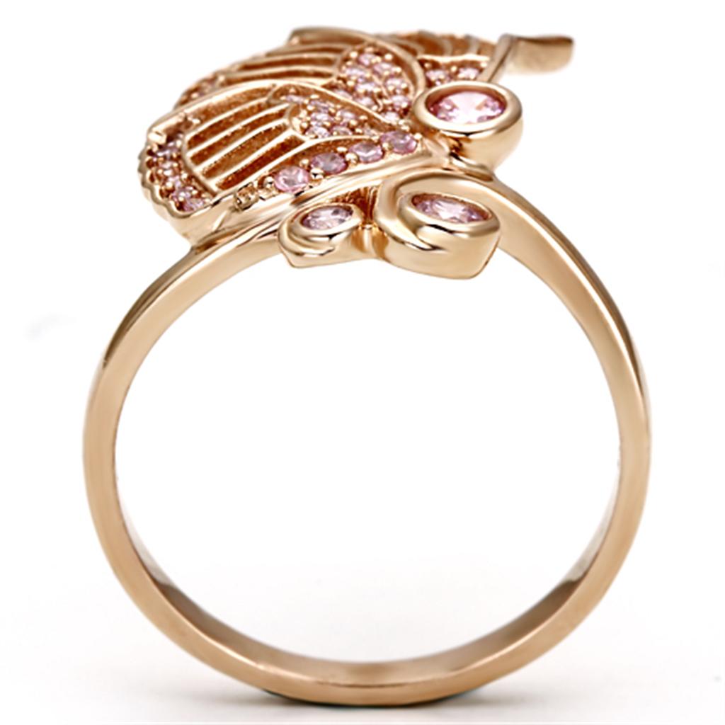 TS094 Rose Gold 925 Sterling Silver Ring featuring AAA Grade CZ stone in rose color, elegantly designed for sophistication.