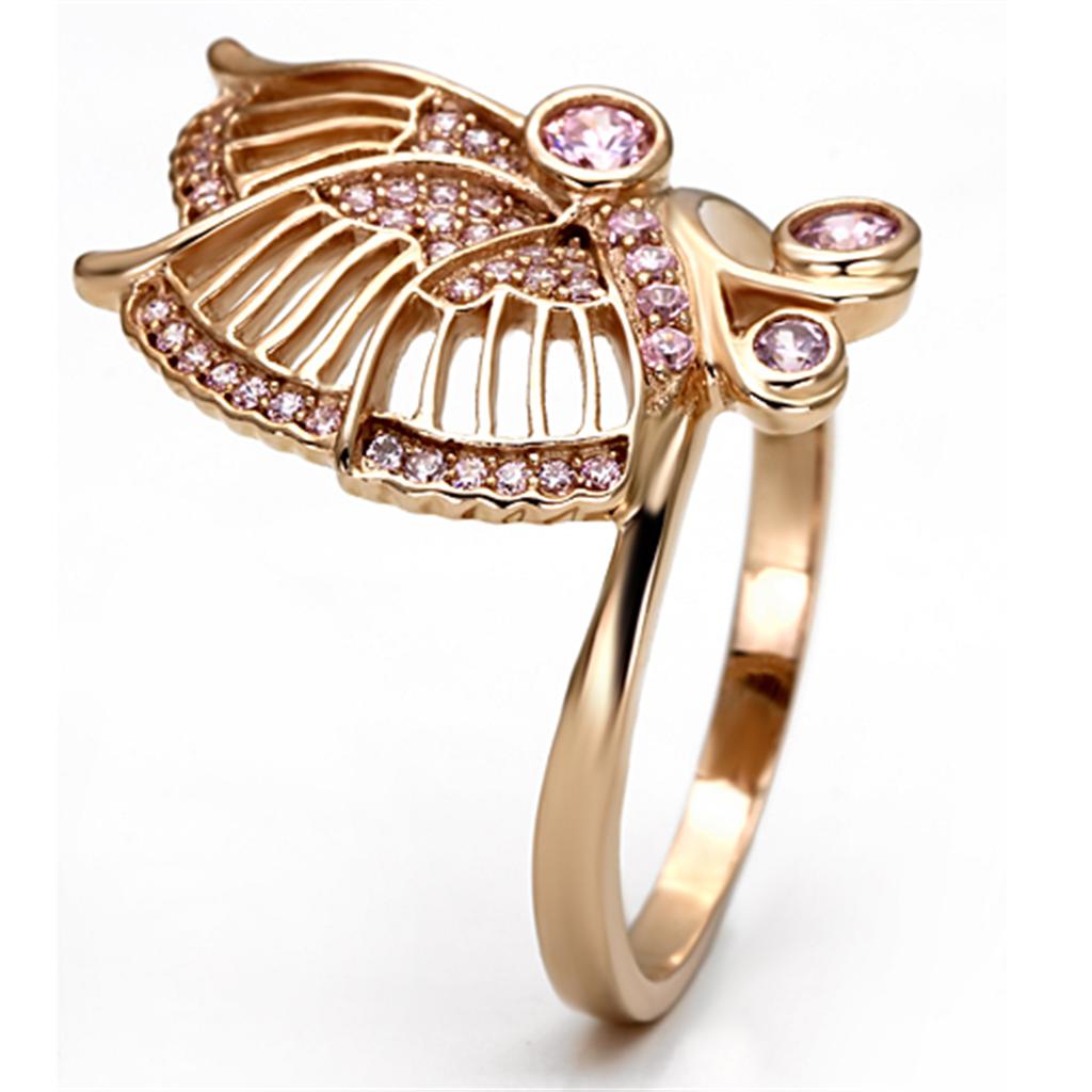 TS094 Rose Gold 925 Sterling Silver Ring featuring AAA Grade CZ stone in rose color, elegantly designed for sophistication.