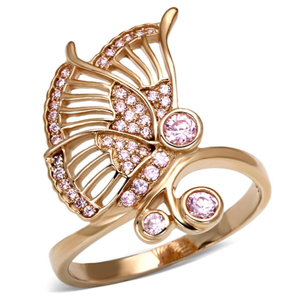 TS094 Rose Gold 925 Sterling Silver Ring featuring AAA Grade CZ stone in rose color, elegantly designed for sophistication.