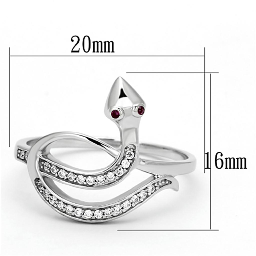 TS123 Rhodium 925 Sterling Silver Ring featuring AAA Grade CZ in Ruby, showcasing its elegant design and vibrant color.