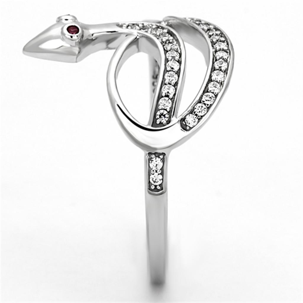 TS123 Rhodium 925 Sterling Silver Ring featuring AAA Grade CZ in Ruby, showcasing its elegant design and vibrant color.