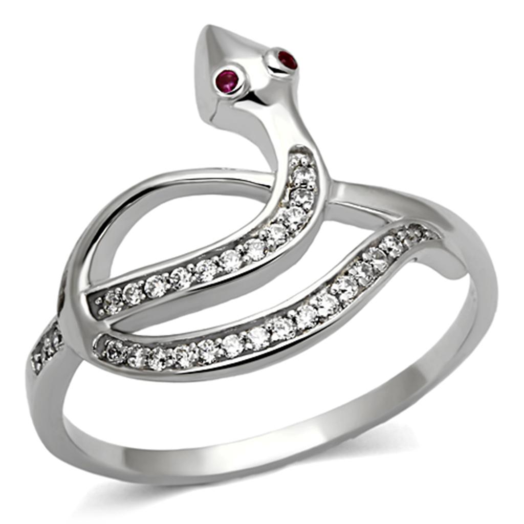 TS123 Rhodium 925 Sterling Silver Ring featuring AAA Grade CZ in Ruby, showcasing its elegant design and vibrant color.