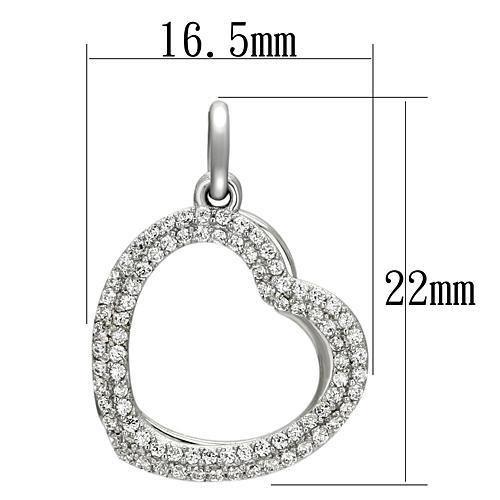 TS128 Rhodium 925 Sterling Silver Necklace featuring AAA Grade Clear CZ stone, showcasing its elegant design and high-quality materials.