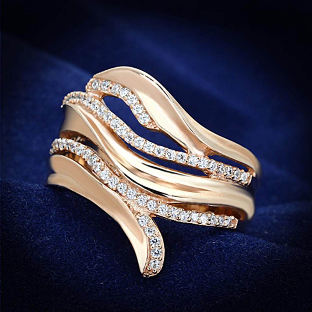 TS168 Rose Gold 925 Sterling Silver Ring featuring a clear AAA Grade CZ stone, showcasing elegance and sophistication.