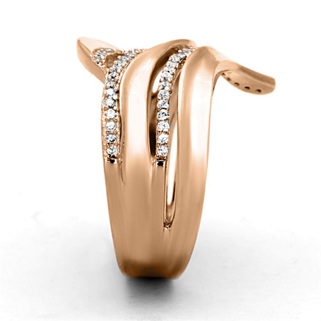 TS168 Rose Gold 925 Sterling Silver Ring featuring a clear AAA Grade CZ stone, showcasing elegance and sophistication.