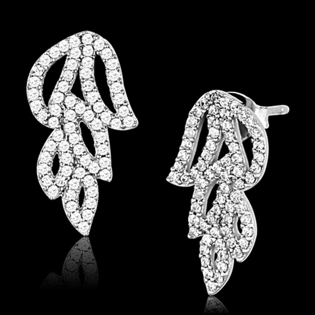 TS117 Rhodium 925 Sterling Silver Earrings featuring AAA Grade CZ stones, showcasing their elegant design and sparkling finish.