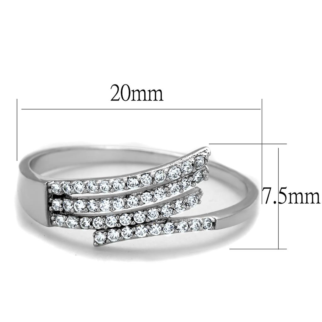 TS203 Rhodium 925 Sterling Silver Ring featuring a clear AAA grade CZ stone, elegantly designed for timeless beauty.