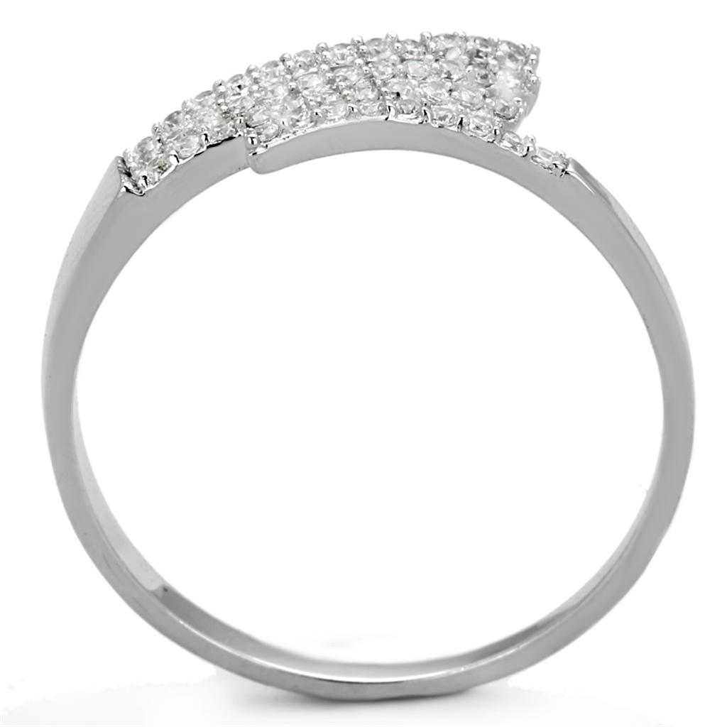 TS203 Rhodium 925 Sterling Silver Ring featuring a clear AAA grade CZ stone, elegantly designed for timeless beauty.