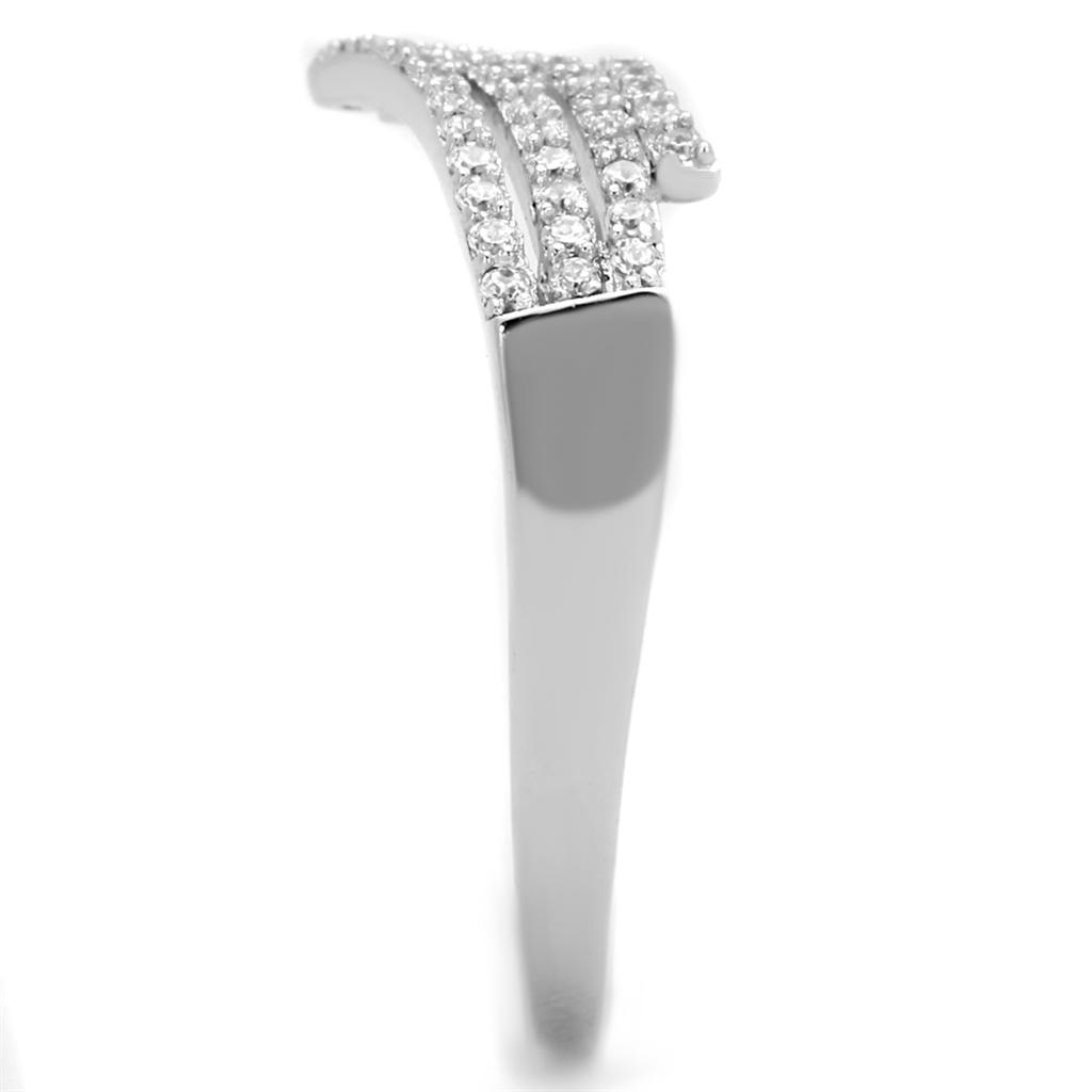 TS203 Rhodium 925 Sterling Silver Ring featuring a clear AAA grade CZ stone, elegantly designed for timeless beauty.