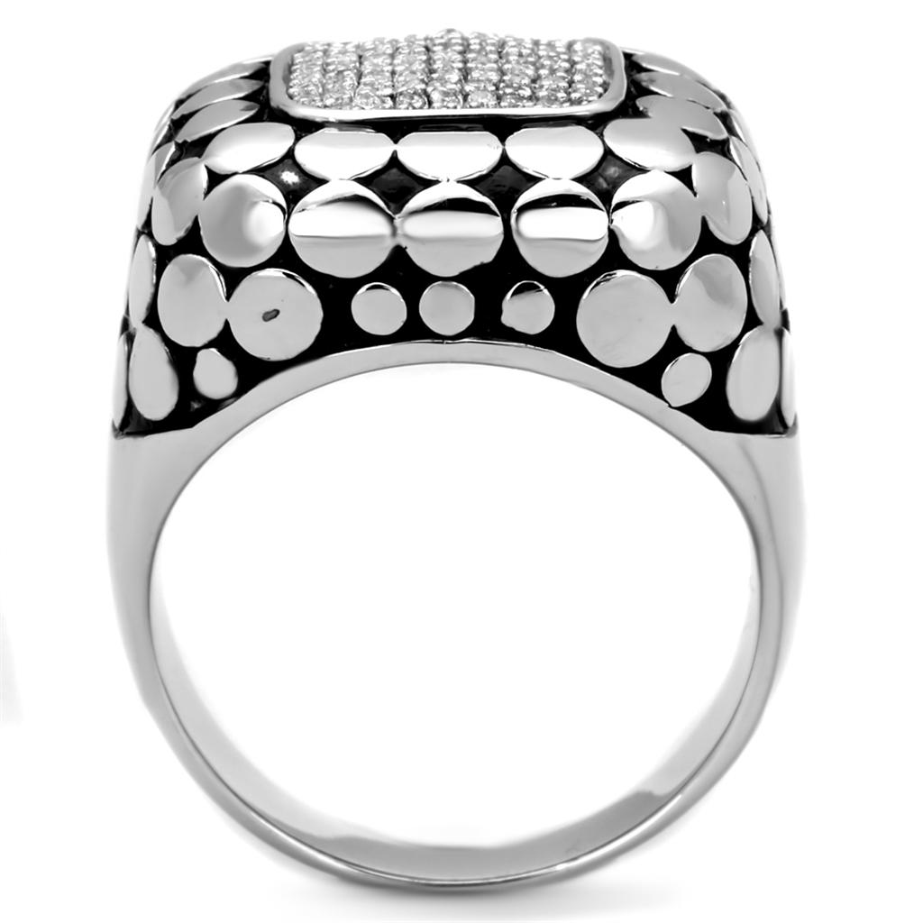 TS215 Rhodium 925 Sterling Silver Ring featuring a clear AAA Grade CZ stone, showcasing its elegant design and high-quality materials.