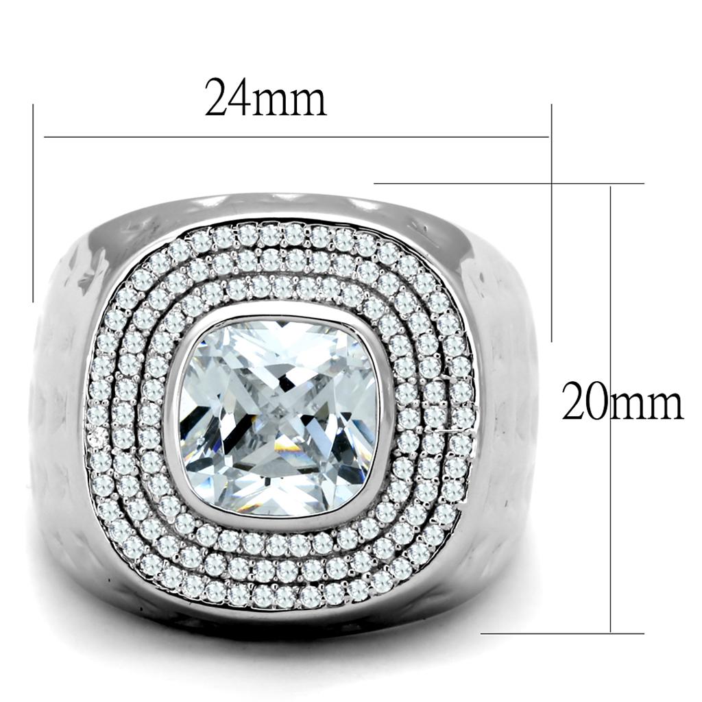 TS231 Rhodium 925 Sterling Silver Ring featuring a clear AAA Grade CZ stone, showcasing its elegant design and shiny finish.