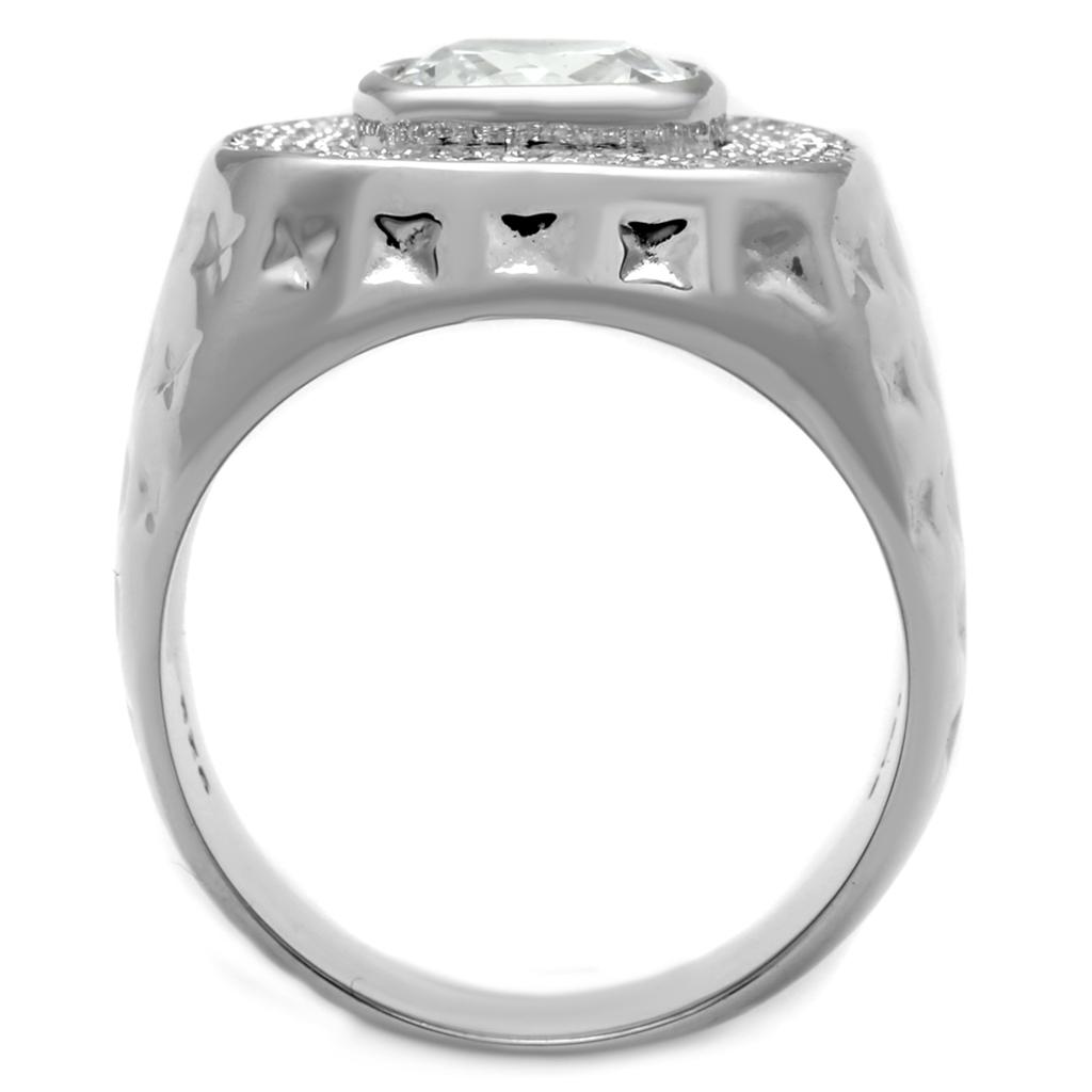 TS231 Rhodium 925 Sterling Silver Ring featuring a clear AAA Grade CZ stone, showcasing its elegant design and shiny finish.