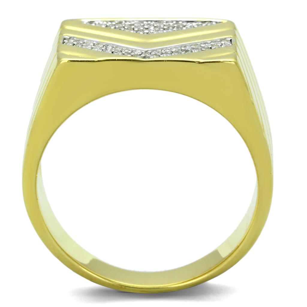 TS234 Gold and Rhodium 925 Sterling Silver Ring featuring a clear AAA Grade CZ center stone, showcasing its elegant design.