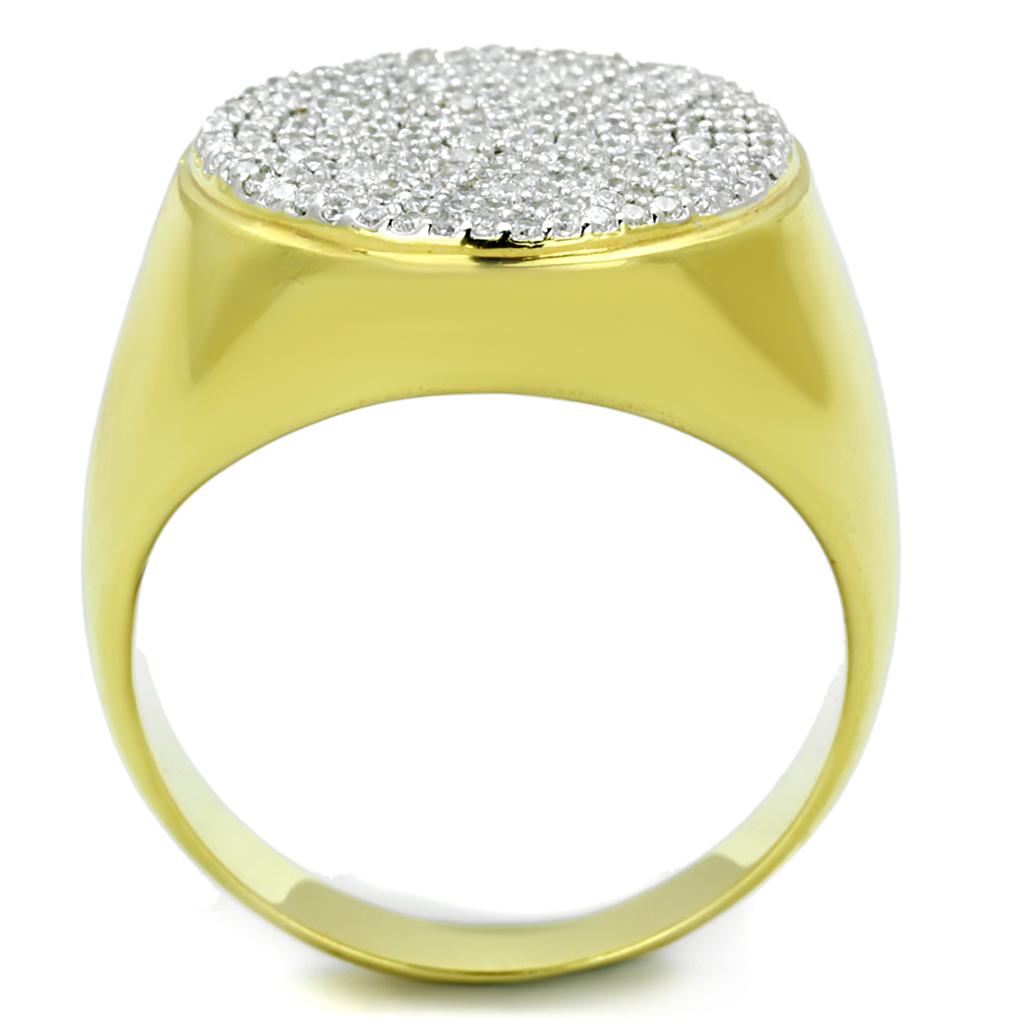 TS238 Gold and Rhodium 925 Sterling Silver Ring featuring a clear AAA Grade CZ center stone, showcasing elegance and sophistication.