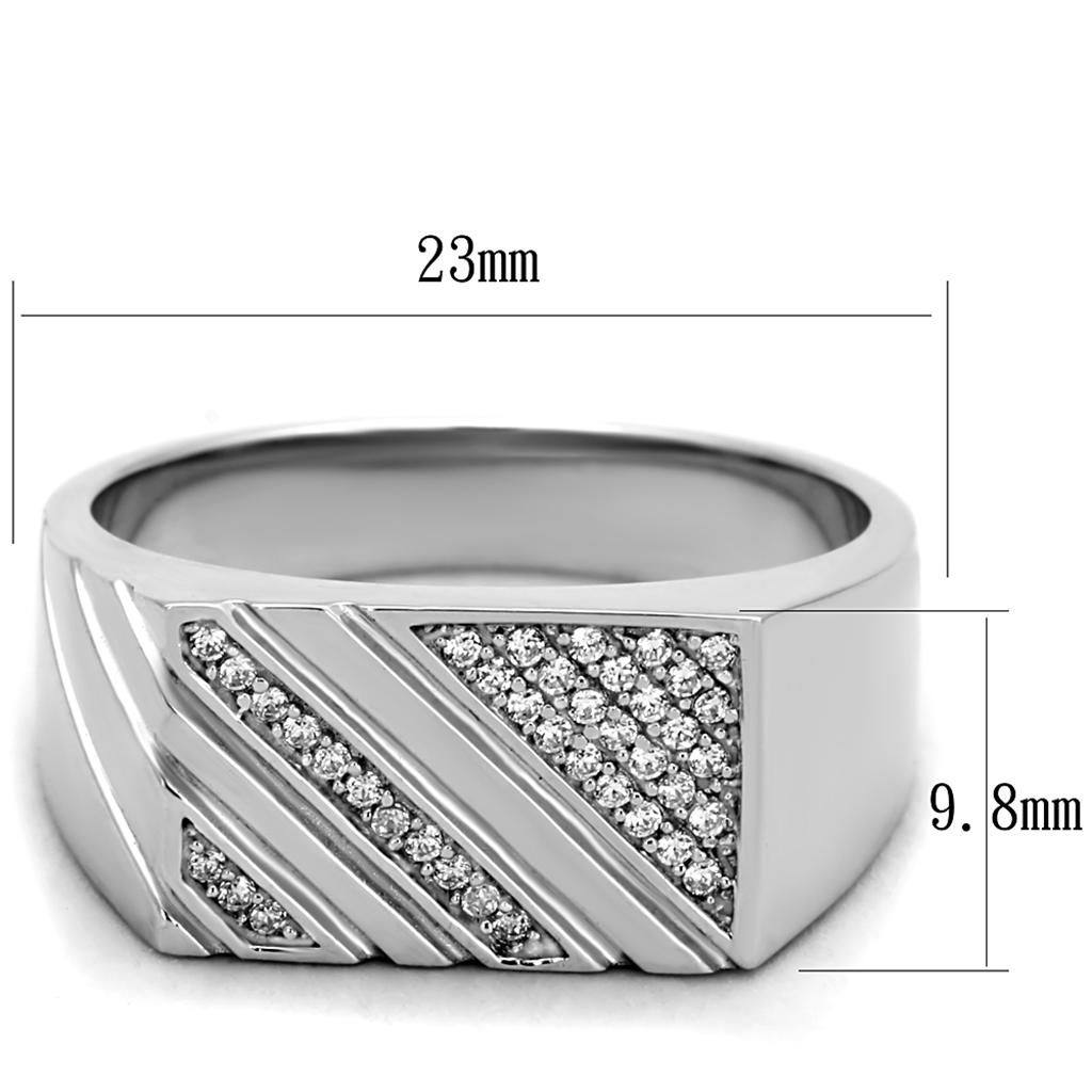 TS240 Rhodium 925 Sterling Silver Ring featuring a clear AAA Grade CZ stone, showcasing its elegant design and high-quality finish.