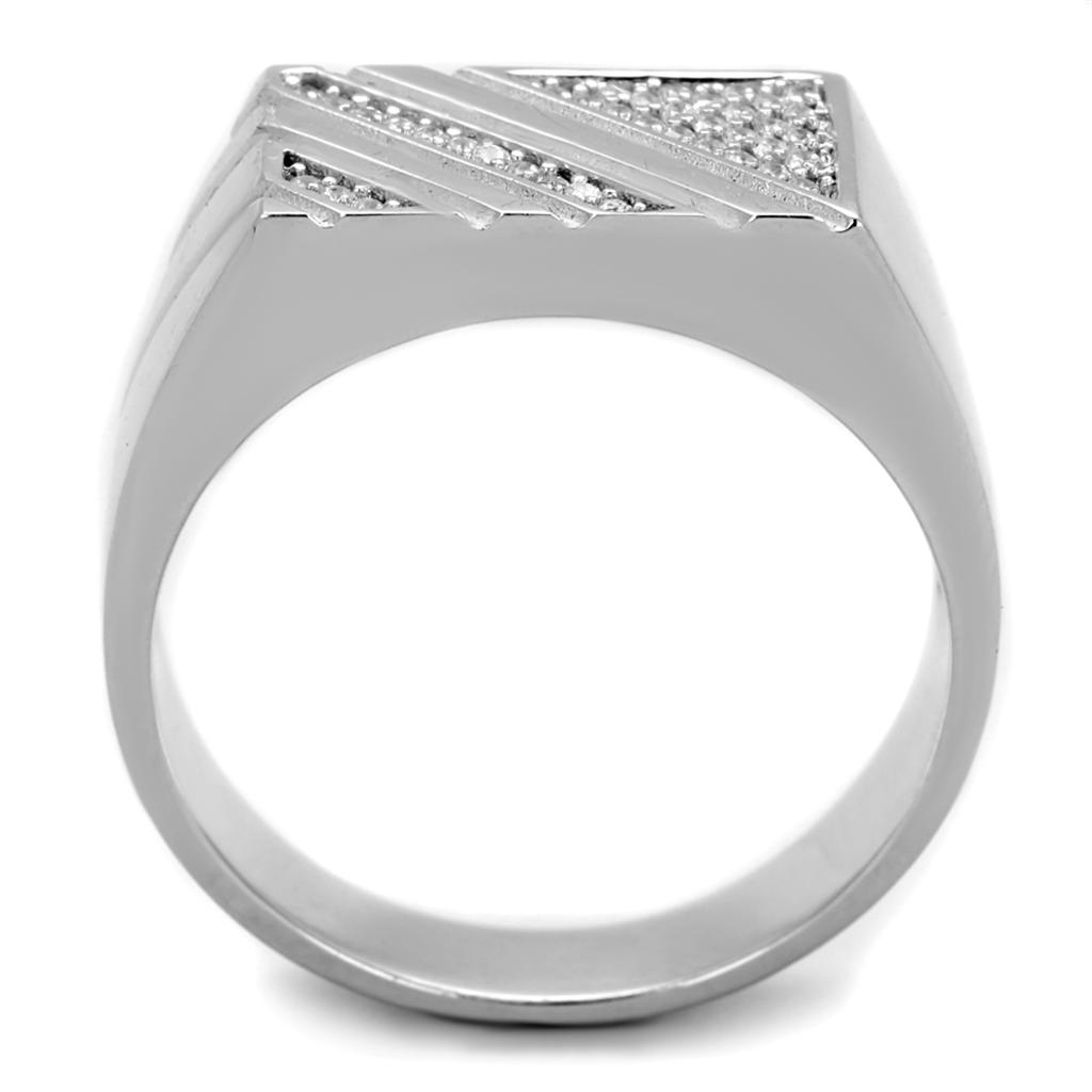 TS240 Rhodium 925 Sterling Silver Ring featuring a clear AAA Grade CZ stone, showcasing its elegant design and high-quality finish.