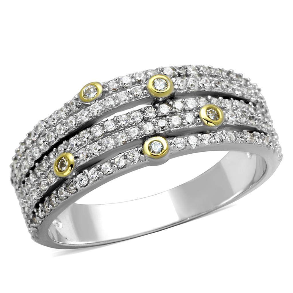 TS251 Reverse Two-Tone 925 Sterling Silver Ring featuring a clear AAA Grade CZ stone, showcasing its elegant design and craftsmanship.