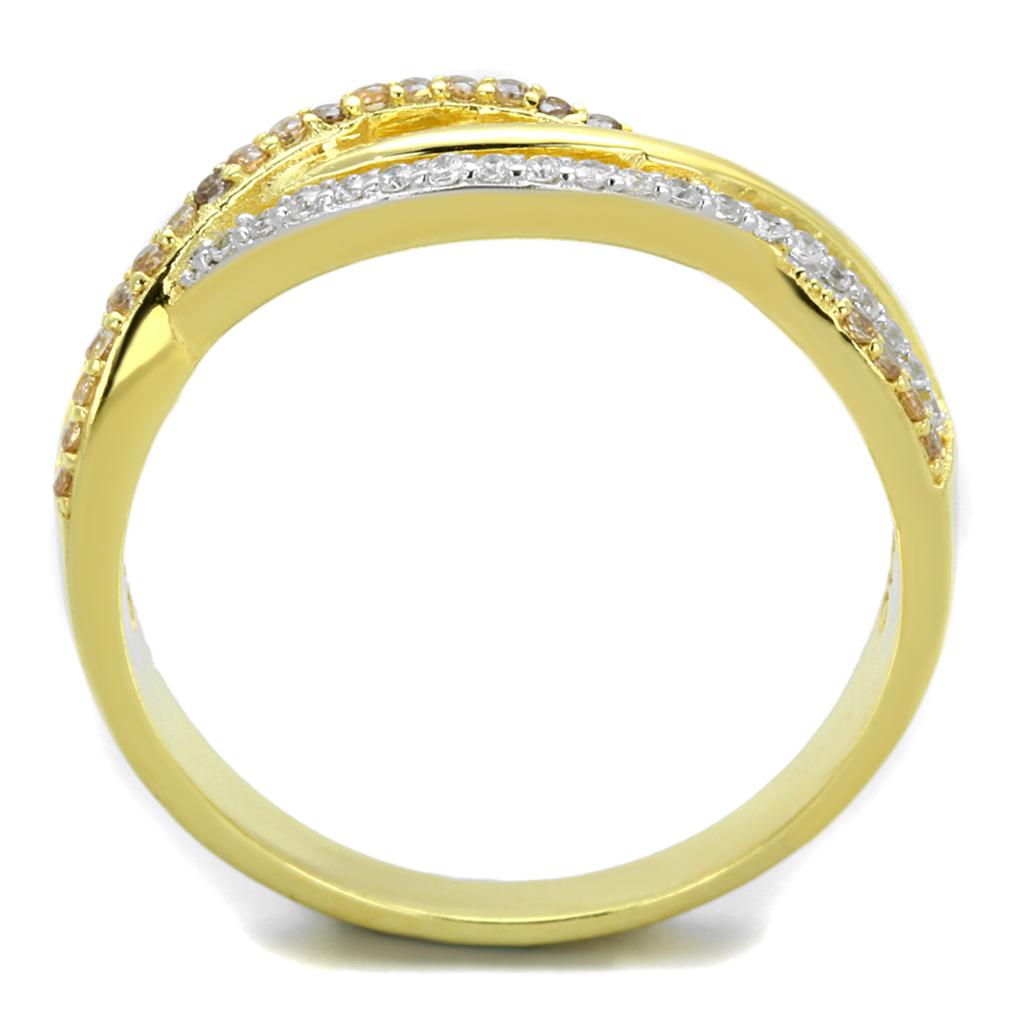 TS252 Gold and Rhodium 925 Sterling Silver Ring featuring a champagne AAA Grade CZ stone, showcasing elegance and quality.