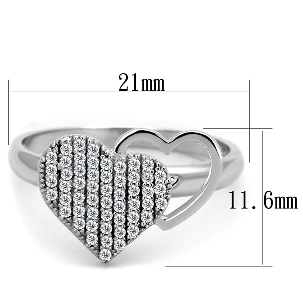 TS260 Rhodium 925 Sterling Silver Ring featuring a clear AAA grade CZ stone, showcasing its elegant design and shine.