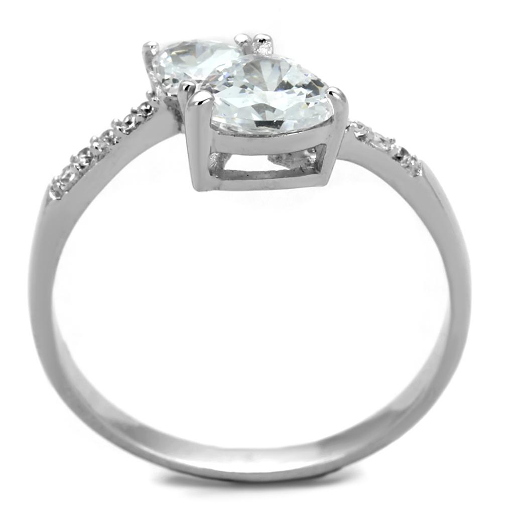 TS271 Rhodium 925 Sterling Silver Ring featuring a clear AAA Grade CZ stone, showcasing its elegant design and shiny finish.