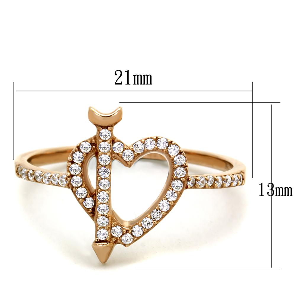 TS281 Rose Gold 925 Sterling Silver Ring featuring AAA Grade Clear CZ, showcasing its elegant design and luxurious finish.