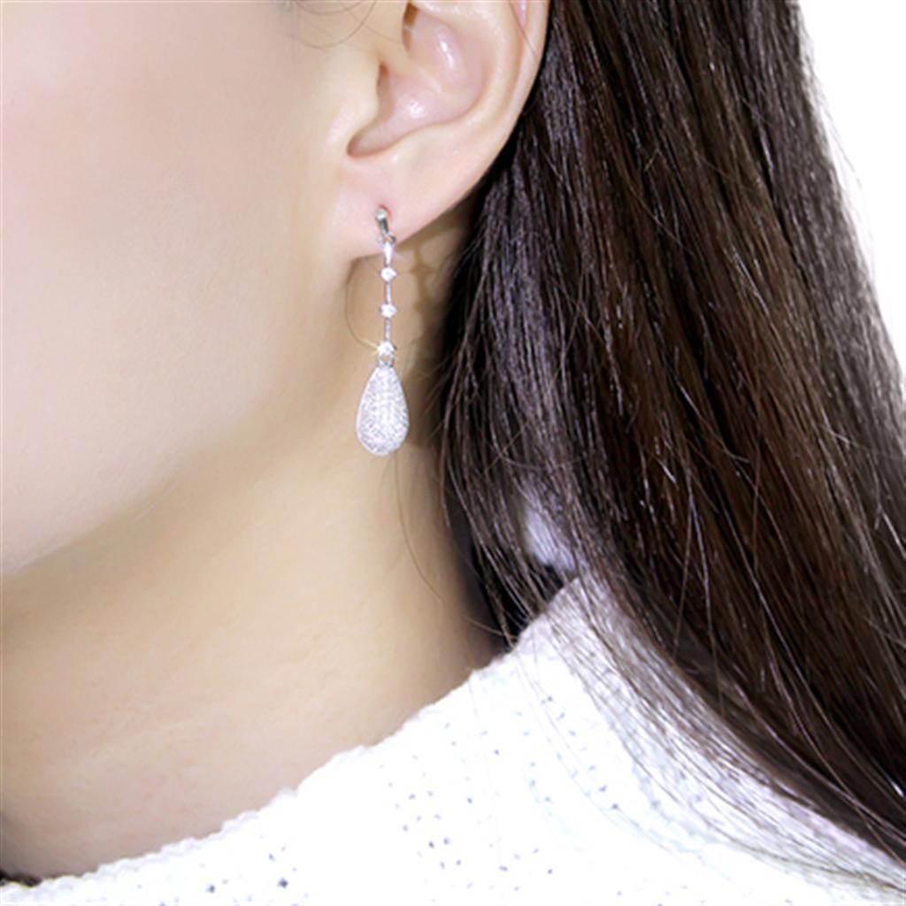 TS292 Rhodium 925 Sterling Silver Earrings featuring AAA Grade Clear CZ stones, showcasing their elegant design and shine.