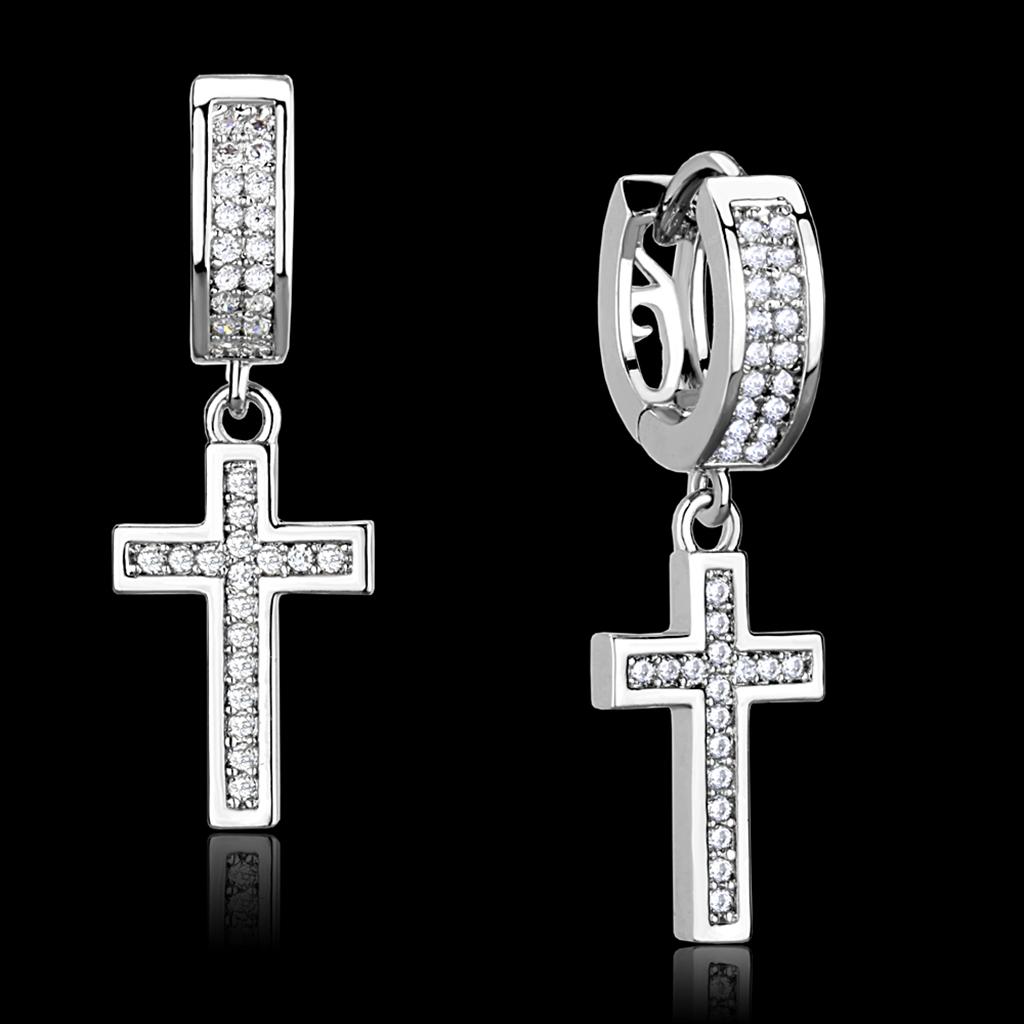 TS295 Rhodium 925 Sterling Silver Earrings featuring AAA Grade clear cubic zirconia, showcasing their elegant design and high-quality finish.