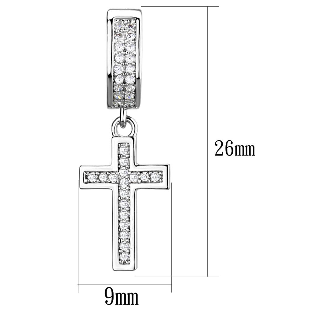 TS295 Rhodium 925 Sterling Silver Earrings featuring AAA Grade clear cubic zirconia, showcasing their elegant design and high-quality finish.