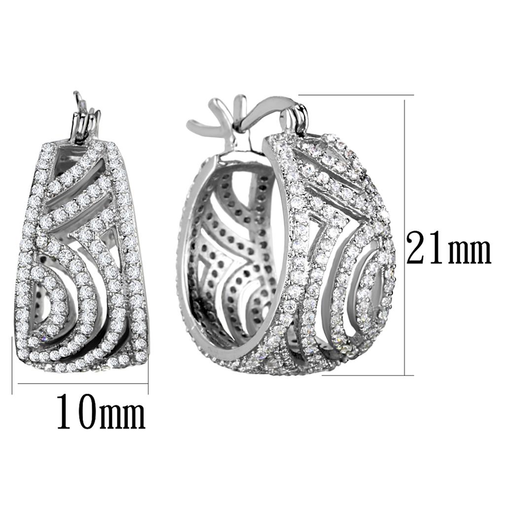 TS296 Rhodium 925 Sterling Silver Earrings featuring AAA Grade clear CZ stones, showcasing elegance and shine.