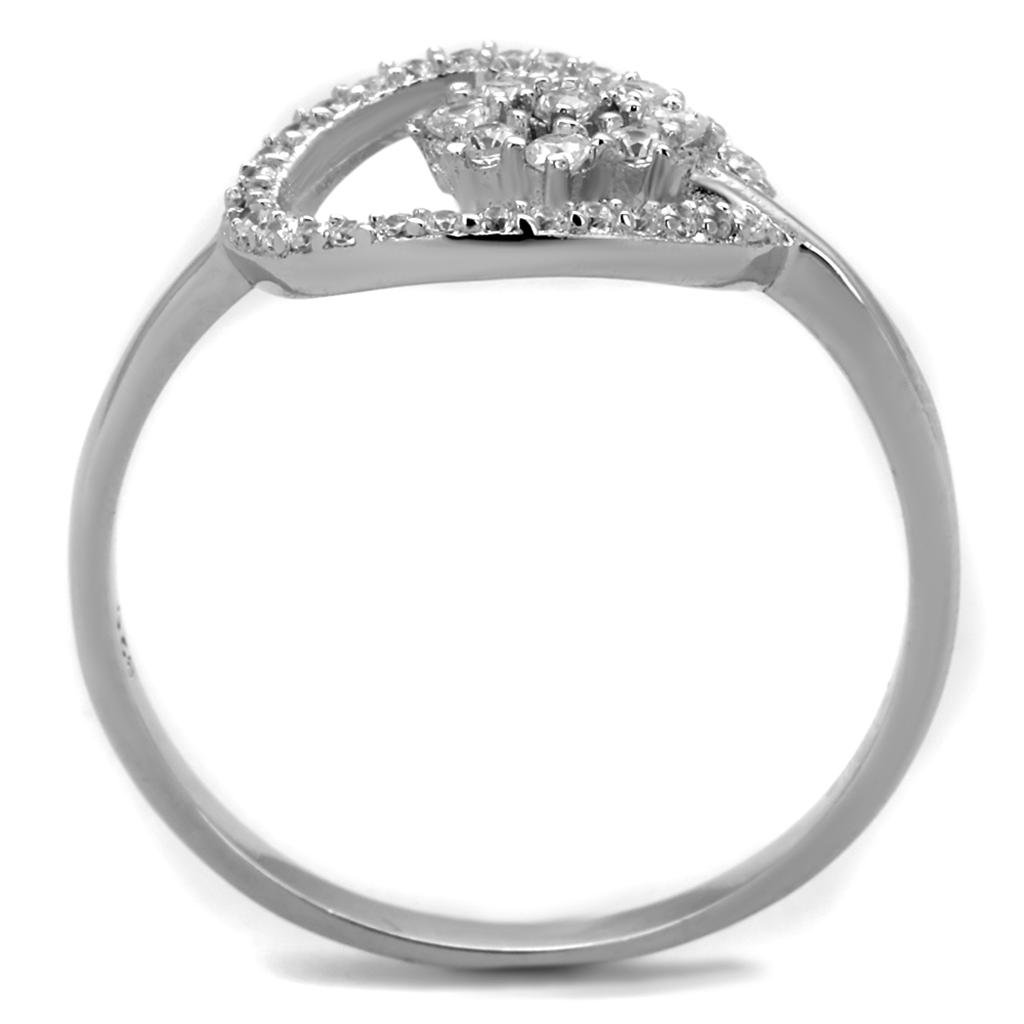 TS307 Rhodium 925 Sterling Silver Ring featuring a clear AAA Grade CZ stone, showcasing its elegant design and high-quality materials.