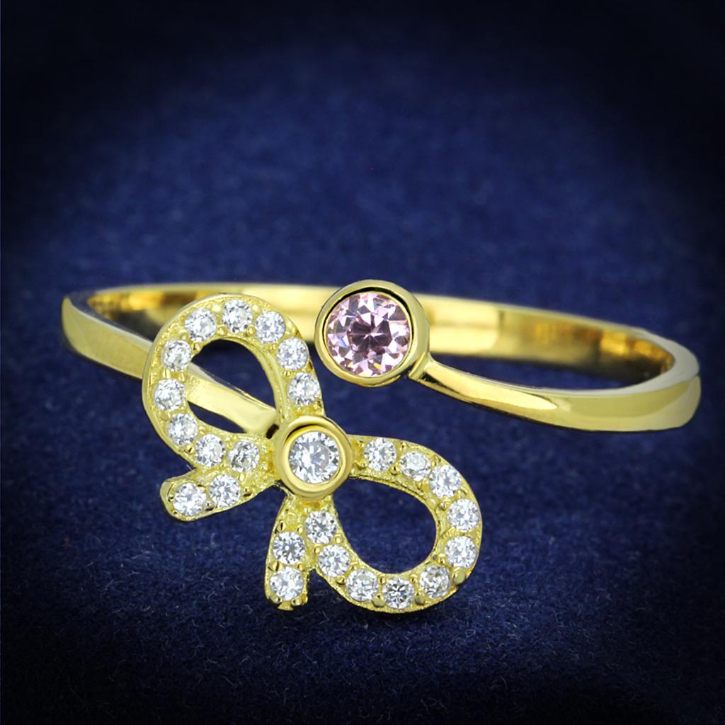 TS309 Gold 925 Sterling Silver Ring featuring a rose AAA Grade CZ center stone, showcasing elegance and luxury.