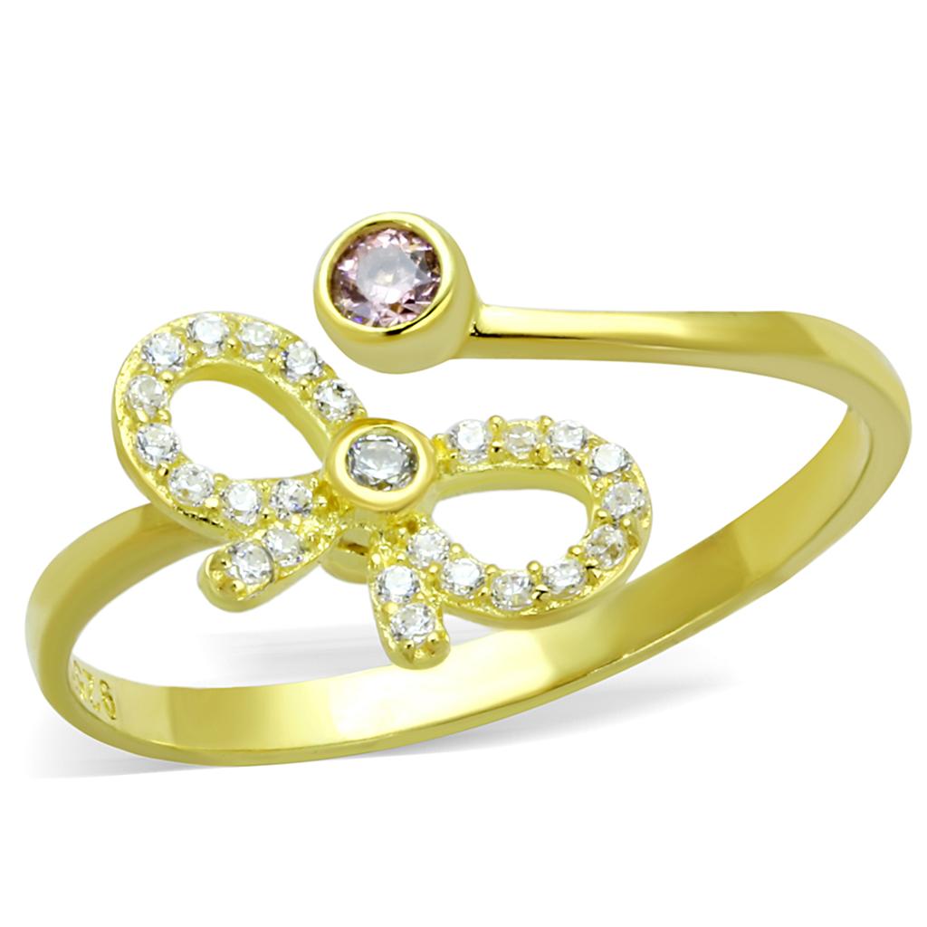 TS309 Gold 925 Sterling Silver Ring featuring a rose AAA Grade CZ center stone, showcasing elegance and luxury.