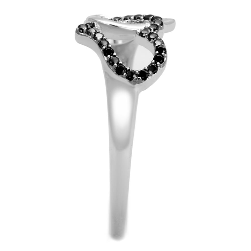 TS316 Rhodium + Ruthenium 925 Sterling Silver Ring featuring AAA Grade CZ in Black Diamond color, showcasing elegance and craftsmanship.