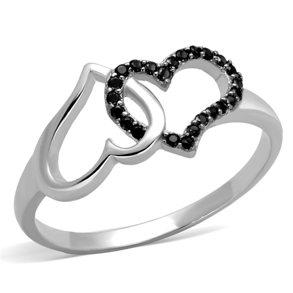 TS316 Rhodium + Ruthenium 925 Sterling Silver Ring featuring AAA Grade CZ in Black Diamond color, showcasing elegance and craftsmanship.