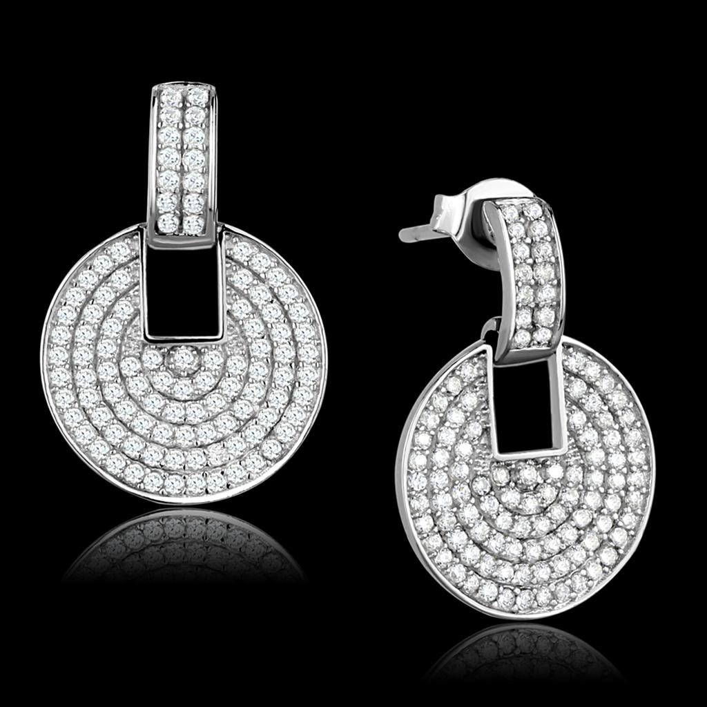 TS323 Rhodium 925 Sterling Silver Earrings featuring AAA Grade CZ stones, showcasing their elegant design and brilliant sparkle.