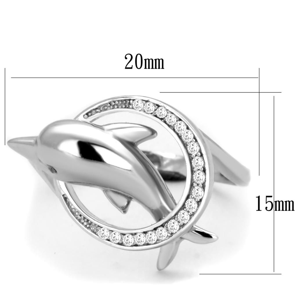 TS343 Rhodium 925 Sterling Silver Ring featuring a clear AAA Grade CZ stone, showcasing its elegant design and shiny finish.